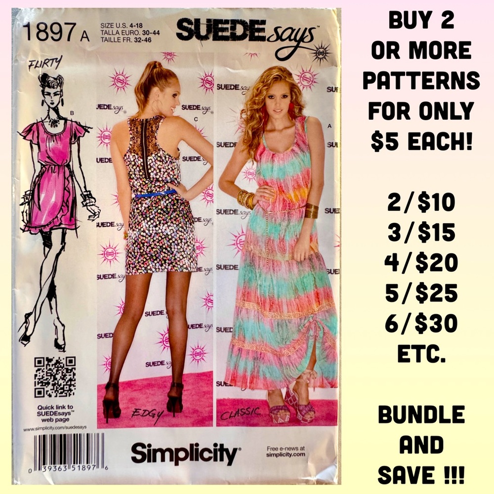 Simplicity 1897 Suede Says Dress Sewing Pattern Uncut (Sizes 4-18)